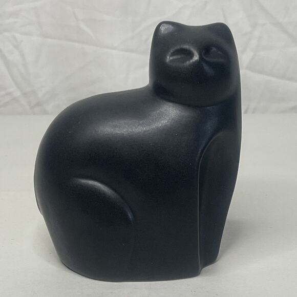 Unknown Other - Vintage Modernist Black Ceramic Cat Figurine Minimalist Style 4.5” Tall Sleek